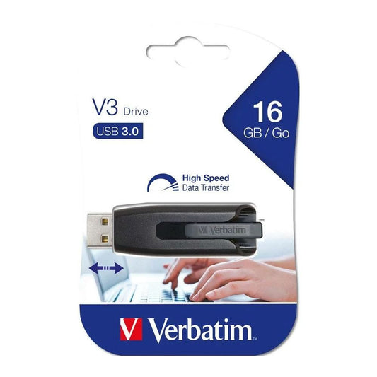 Verbatim Store'n'Go V3 16GB USB 3.0 Flash Drive β Retractable | Grey