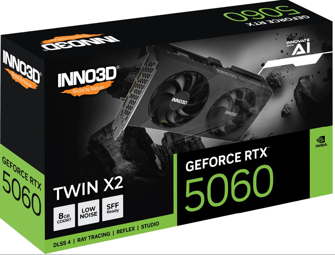 INNO3D nVidia GeForce RTX 5060 TWIN X2 8GB GDDR7 2497MHz Boost Clock, RAM 28Gbps, 3xDP, 1xHDMI