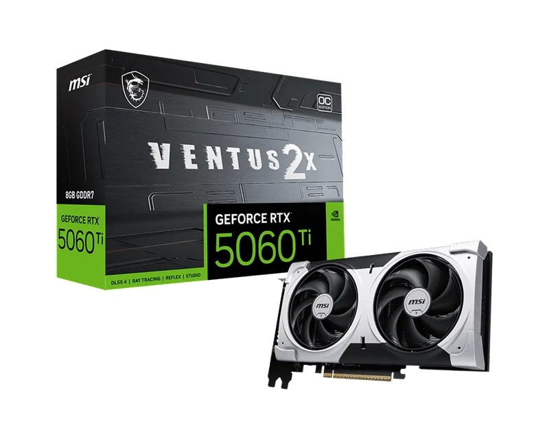 MSI nVidia GeForce RTX™ 5060 Ti 8G VENTUS 2X OC PLUS, PCI Express® Gen 5 x16, Boost: 2602 MHz, CUDA 4608 Units, 8GB GDDR7, HDMI™ x 1