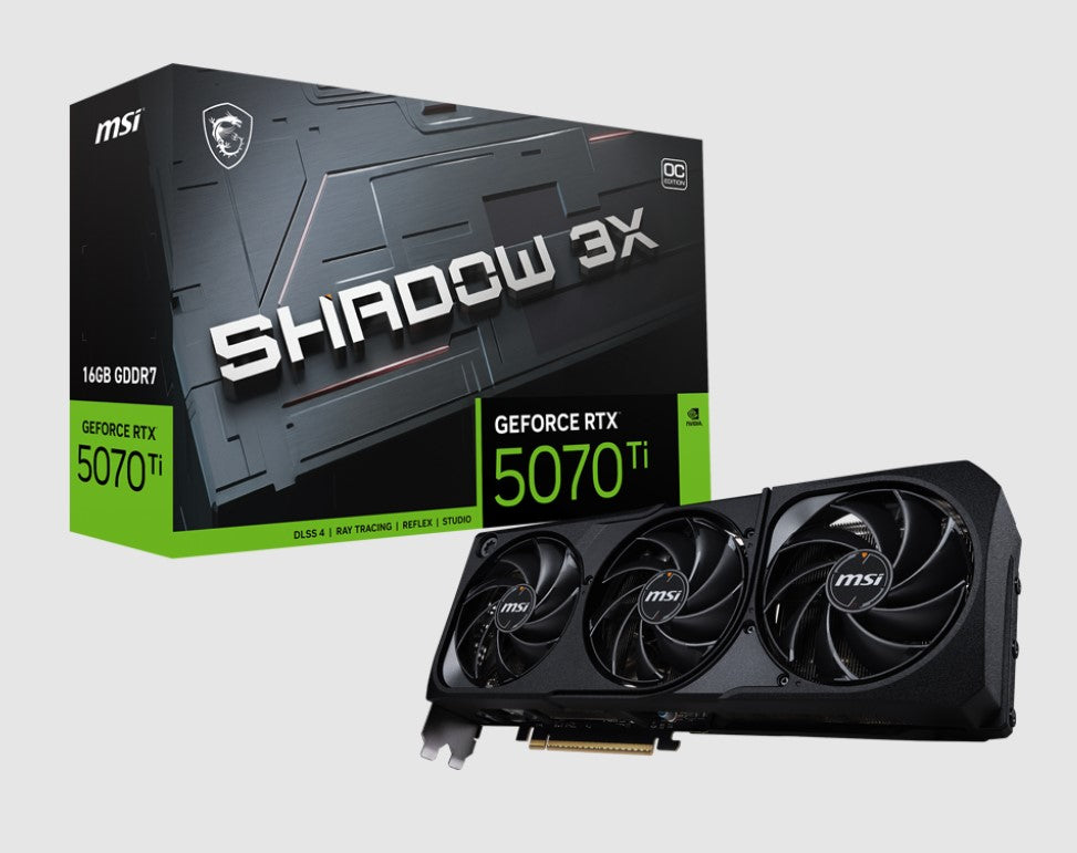 MSI nVidia GeForce RTX™ 5070 Ti 16G SHADOW 3X OC, PCI Express® Gen 5, Boost: 2482 MHz, CUDA 8960 Units, 16GB GDDR7, HDMI™ x 1