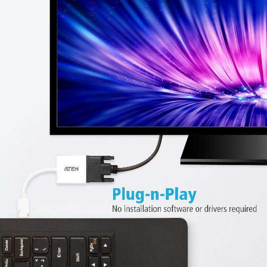 Aten DisplayPort to DVI Adapter, Converts DisplayPort signals to DVI output, Dis image 1