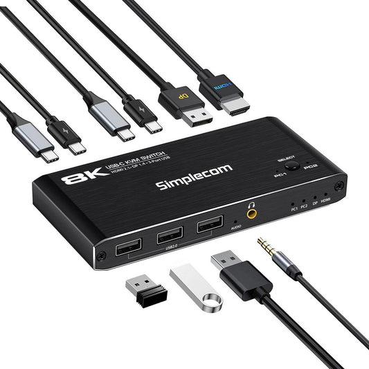 Simplecom KM470 2-Port USB-C KVM Switch 8K Docking Station HDMI 2.1 DP for Lapto image 1