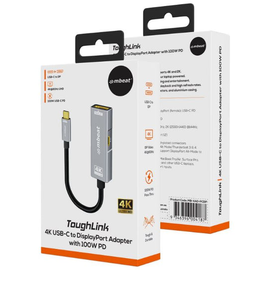 mbeat Tough Link USB-C to DP Adapter with 100W PD - Space Grey 4K (3840 x 2160) image 1