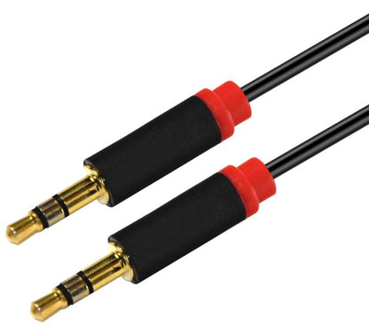 Astrotek 2m Stereo 3.5mm Flat Cable Male to Male Black with Red Mold - Audio Inp image 0