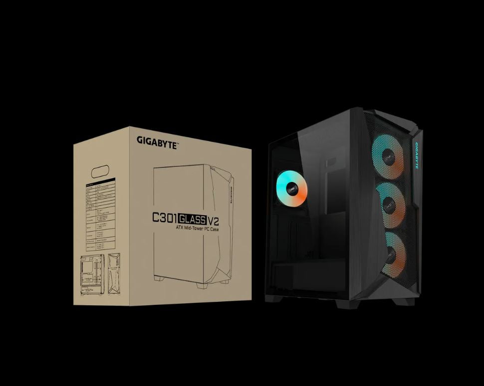 Gigabyte C301V2 RGB Tempered Glass E-ATX Black Mid Tower Gaming Chassis  2x3.5' image 3