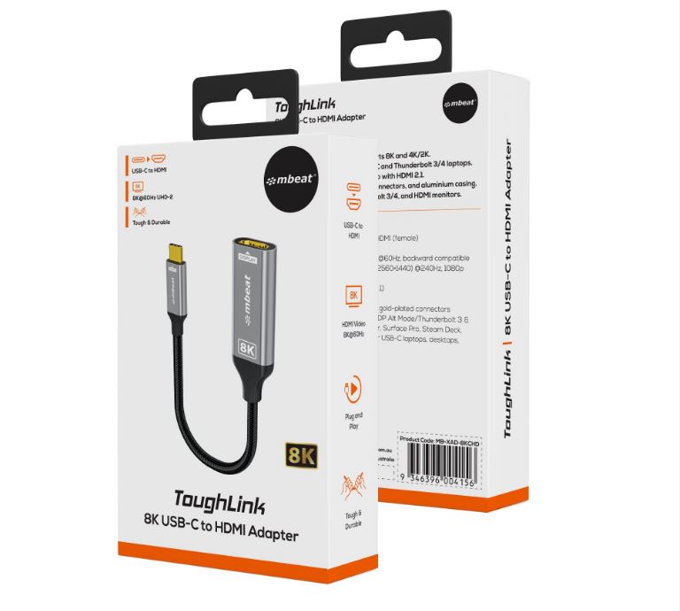 mbeat Tough Link 8K USB-C to HDMI Adapter - Space Grey Up to 48Gbps (HDMI 2.1) U image 1
