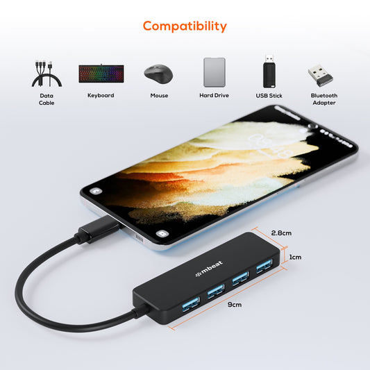 mbeat 4-Port USB-C Hub with USB-C DC Port  Compact and Portable Design  Flexible image 1