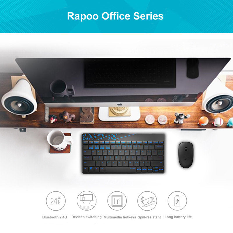 RAPOO 8000M Compact Wireless Multi-mode Bluetooth, 2.4Ghz, 3 Device Keyboard and image 1