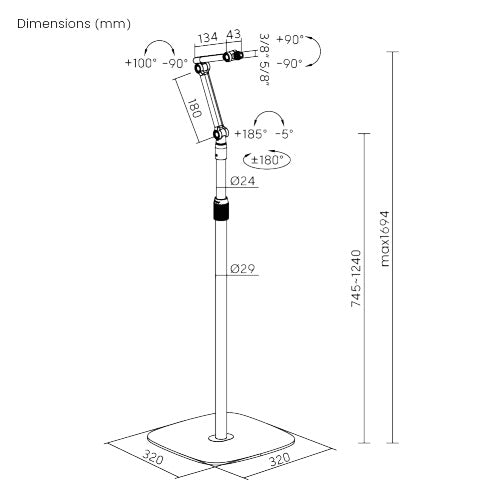 Brateck Stylish Height Adjustable Microphone Floor Stand(Matte Black & Light Gre image 3