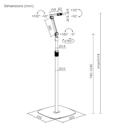 Brateck Stylish Height Adjustable Microphone Floor Stand(Matte Black & Light Gre image 3