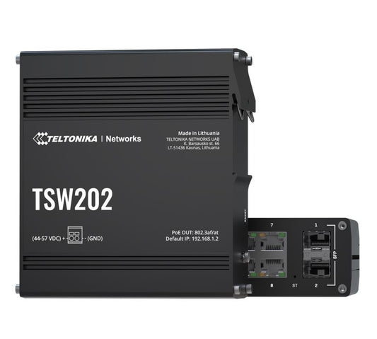 Teltonika TSW202 Managed PoE+ Ethernet Switch, Supports Profinet, 2 SFP Ports, 8 image 0