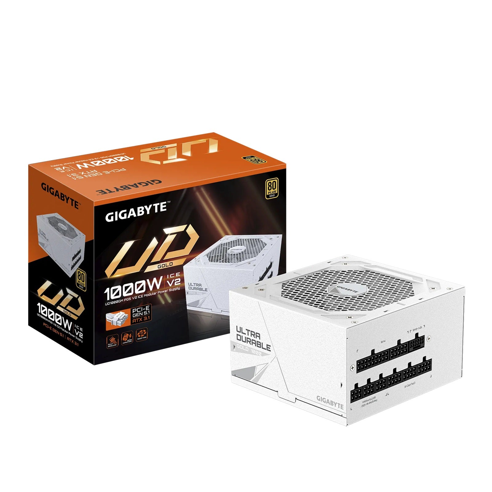 Gigabyte UD1000GM PG5 ICE 1000W ATX PSU Power Supply  80+ Gold >90% 120mm Fan Bl image 0