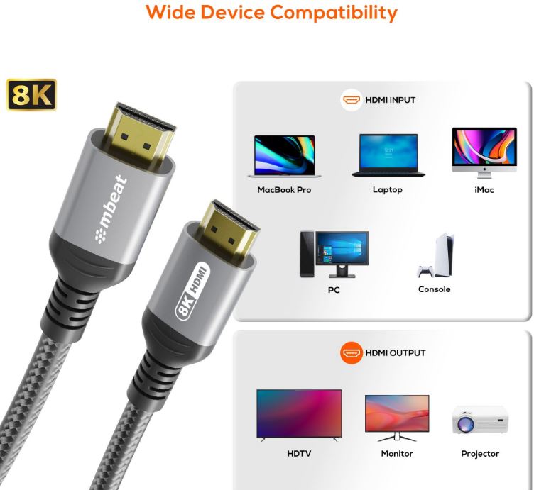 mbeat Tough Link 1.5m Certified 8K HDMI Cable - Space Grey  HDMI 2.1 (male) to H image 1