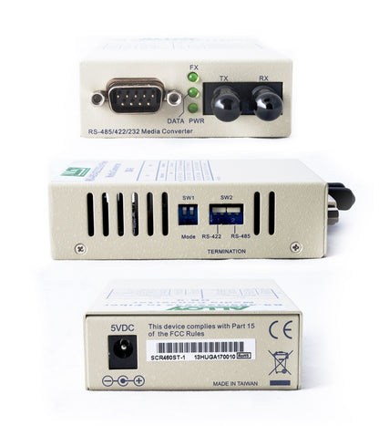 Alloy SCR460ST-1  RS-232/422/485 Serial DB-9 to Multimode Fibre Converter. Max. image 1