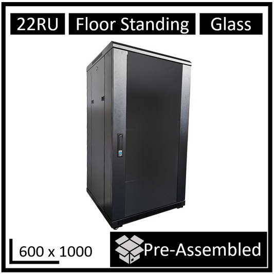 LDR Assembled 22U Server Rack Cabinet (L600mm x W1000mm x H1070mm), Glass Door,1 image 0