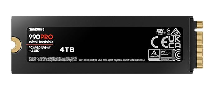 Samsung 990 Pro 4TB with Heatsink Gen4 NVMe SSD 7450MB/s 6900MB/s R/W 1600K/1550 image 1