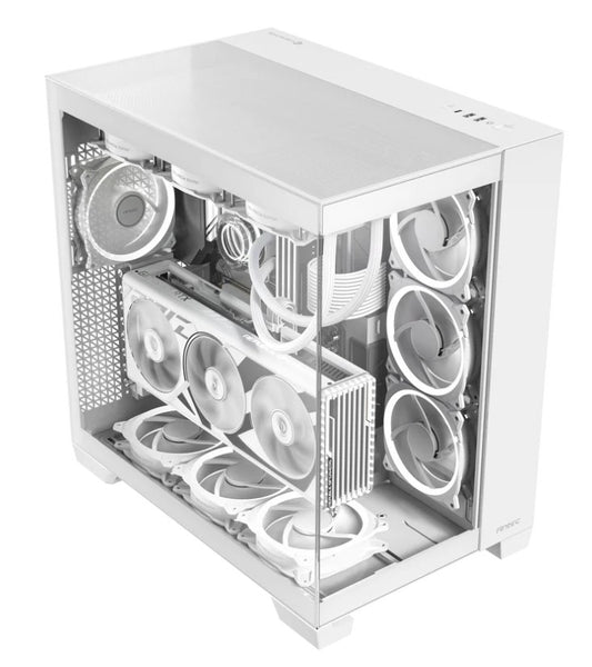 Antec C8 Aluminum White E-ATX Seamless Edge View Front and Side, USB-C, 4mm Temp image 0
