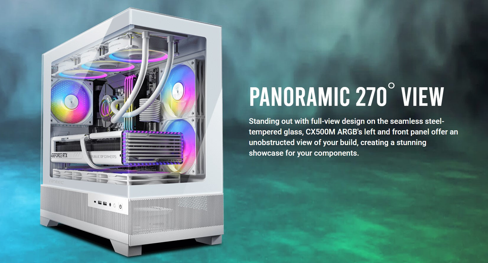 Antec CX500M ARGB White Seamless  mATX, ITX, USB-C, Up to 6 Fans. 3 x RGB includ image 0