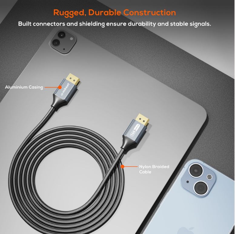mbeat Tough Link 1.8m 16K DP to DP Cable - Space Grey 40Gbps 180cm × 2.2cm × 1 image 3