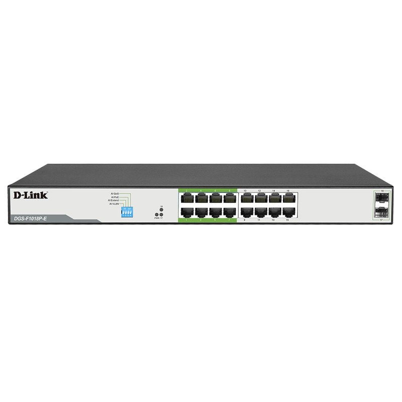 D-Link DGS-F1018P-E 18-Port Gigabit PoE Switch with 16 PoE+ Ports (8 Long Reach image 0