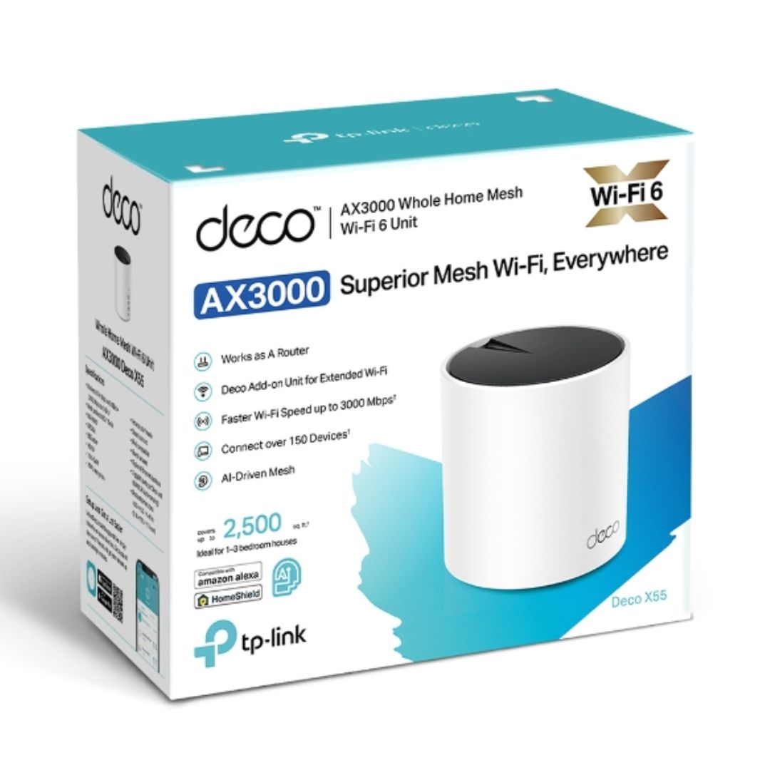 TP-Link Deco X55(1-pack) AX3000 Whole Home Mesh WiFi 6 Router, Dual-Band with Sm image 0