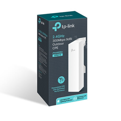 TP-Link CPE210 2.4GHz 300Mbps 9dBi Outdoor CPE Access Point 27dBm 5km Passive Po image 0