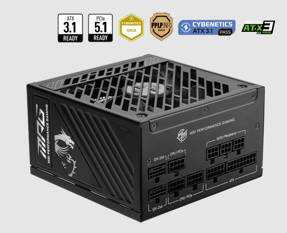 MSI MPG A1000GS PCIE5 1000W ATX Power Supply Unit, 80 PLUS Gold, Fully modular f image 0