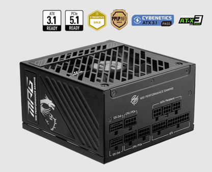 MSI MPG A1000GS PCIE5 1000W ATX Power Supply Unit, 80 PLUS Gold, Fully modular f image 0
