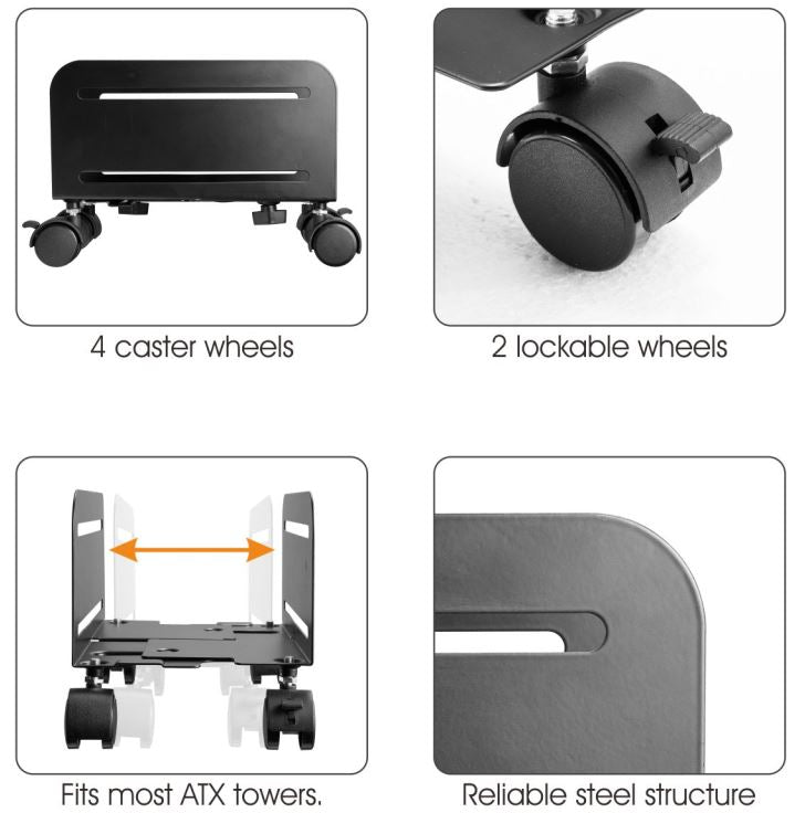 Brateck Mobile ATX Case Stand, For most ATX cases, up to 10kg, 119-209mm image 3