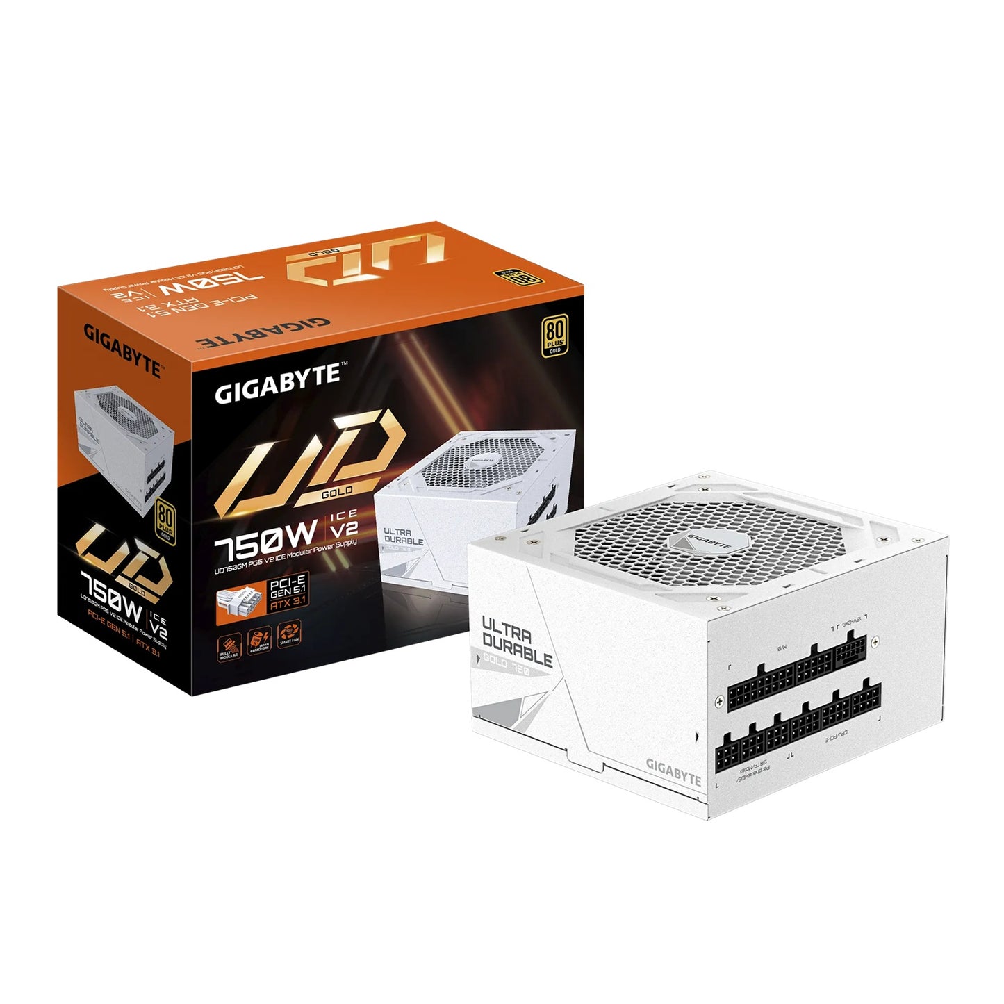 Gigabyte UD750GM ICE PG5 750W ATX PSU Power Supply  80+ Gold >90%  Black Flat Ca image 0
