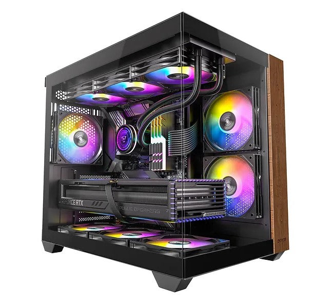 OKINOS M6 ARGB ATX Genuine Walnut Wood, Panoramic View, Type-C, 4 x120mm ARGB & image 0