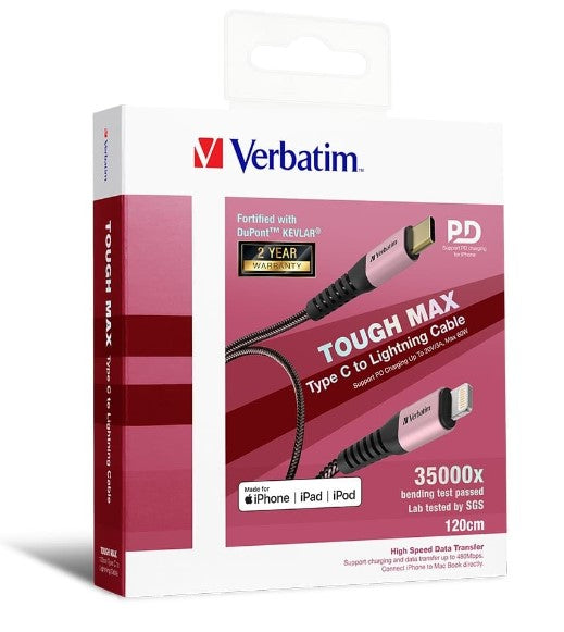 Verbatim Type C to Lightning Cable with Kevlar 120cm Rose Gold image 0