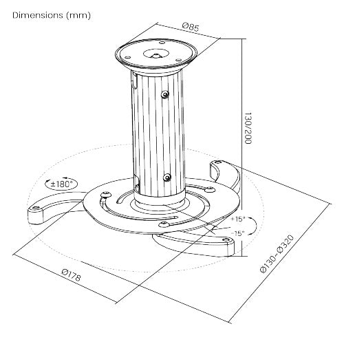 Brateck Projector Ceiling Mount Fit most Projectors Up to10kg (LS) image 1