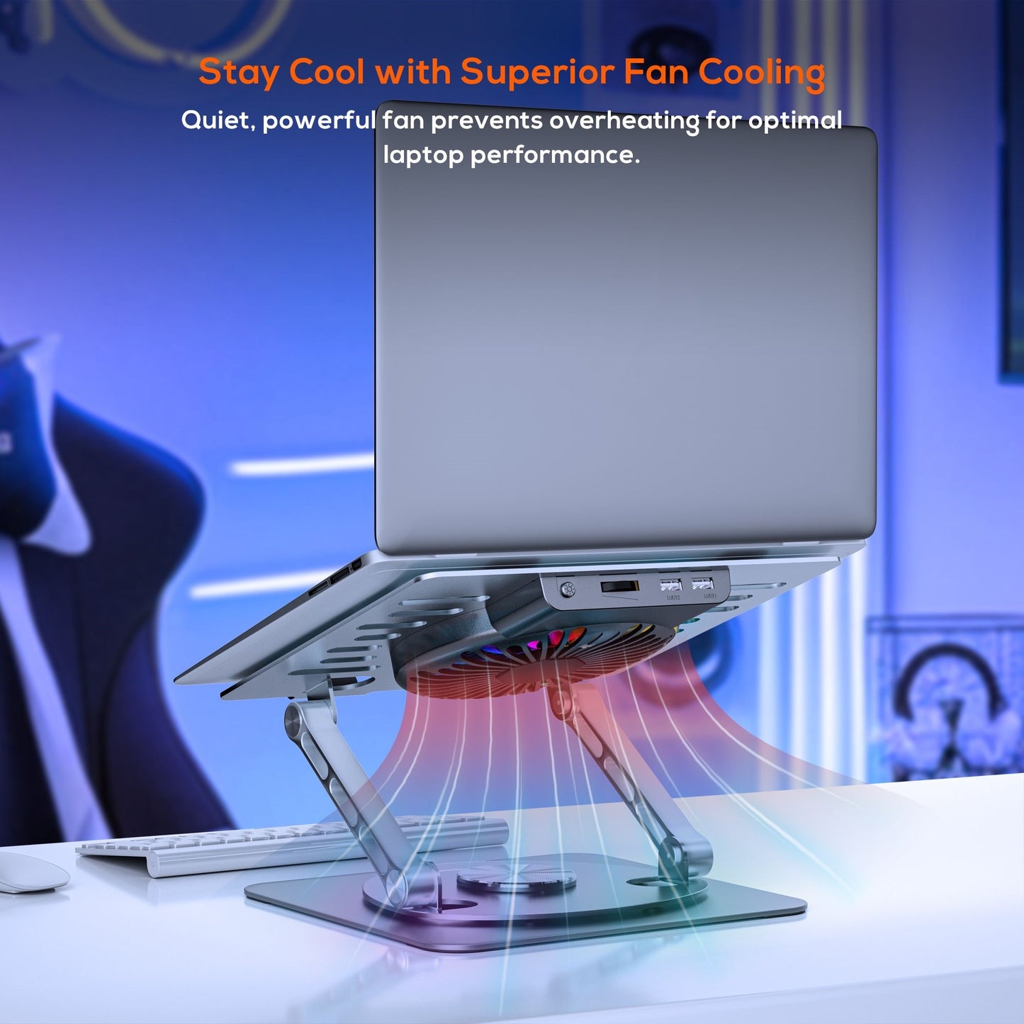 mbeat Stage S8 Rotating Laptop Stand with RGB Cooling Fan and USB Ports image 1