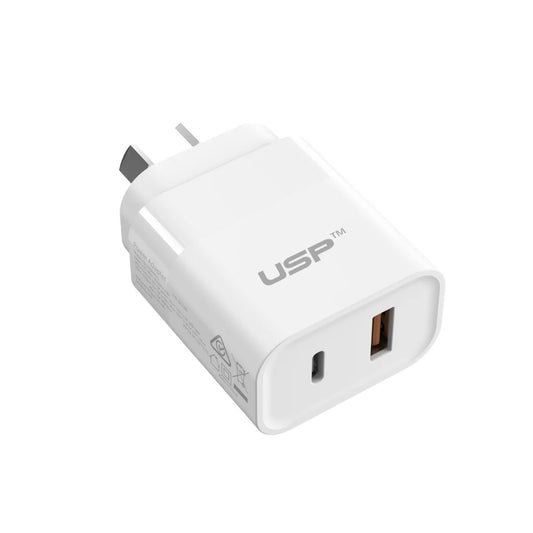 USP 30W Dual Ports (USB-C PD + USB-A QC3.0) Fast Wall Charger - Safe Charge,Comp image 1