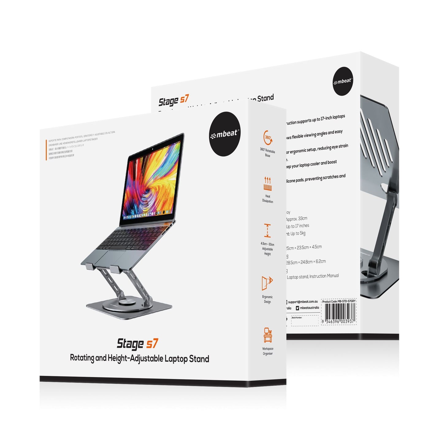 mbeat Stage S7 Rotating and Height-Adjustable Laptop Stand - Space Grey image 3