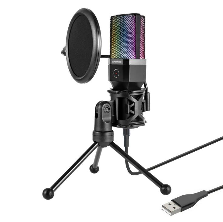 Simplecom UM650 USB Cardioid Condenser Microphone Gaming RGB Lights with Tripod image 0