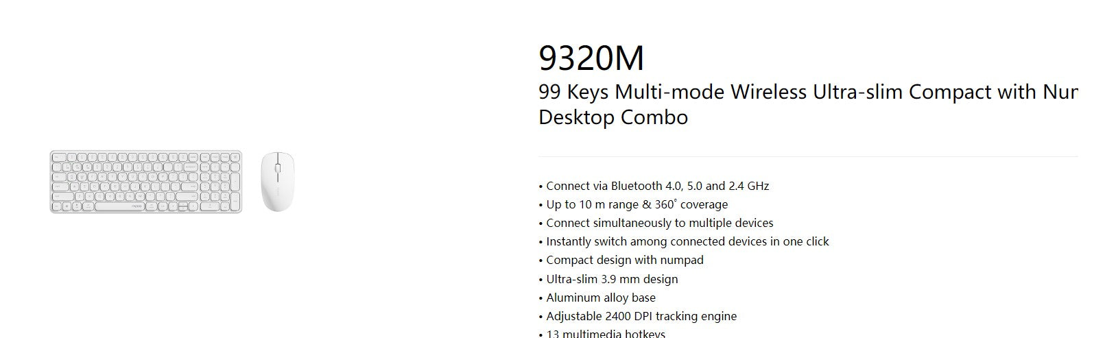RAPOO 9320M Bluetooth 4.0, 5.0 + 2.4G  Wireless Multi-mode Keyboard Mouse Combo, image 0