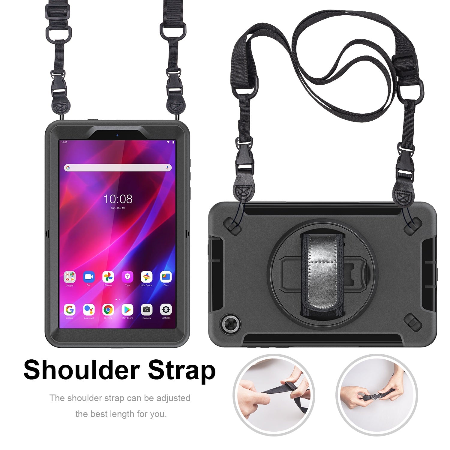 Generic Rugged Lenovo Tab M8 (4th Gen) (8') (TB-300) Case Black - Built-in-Kicks image 1