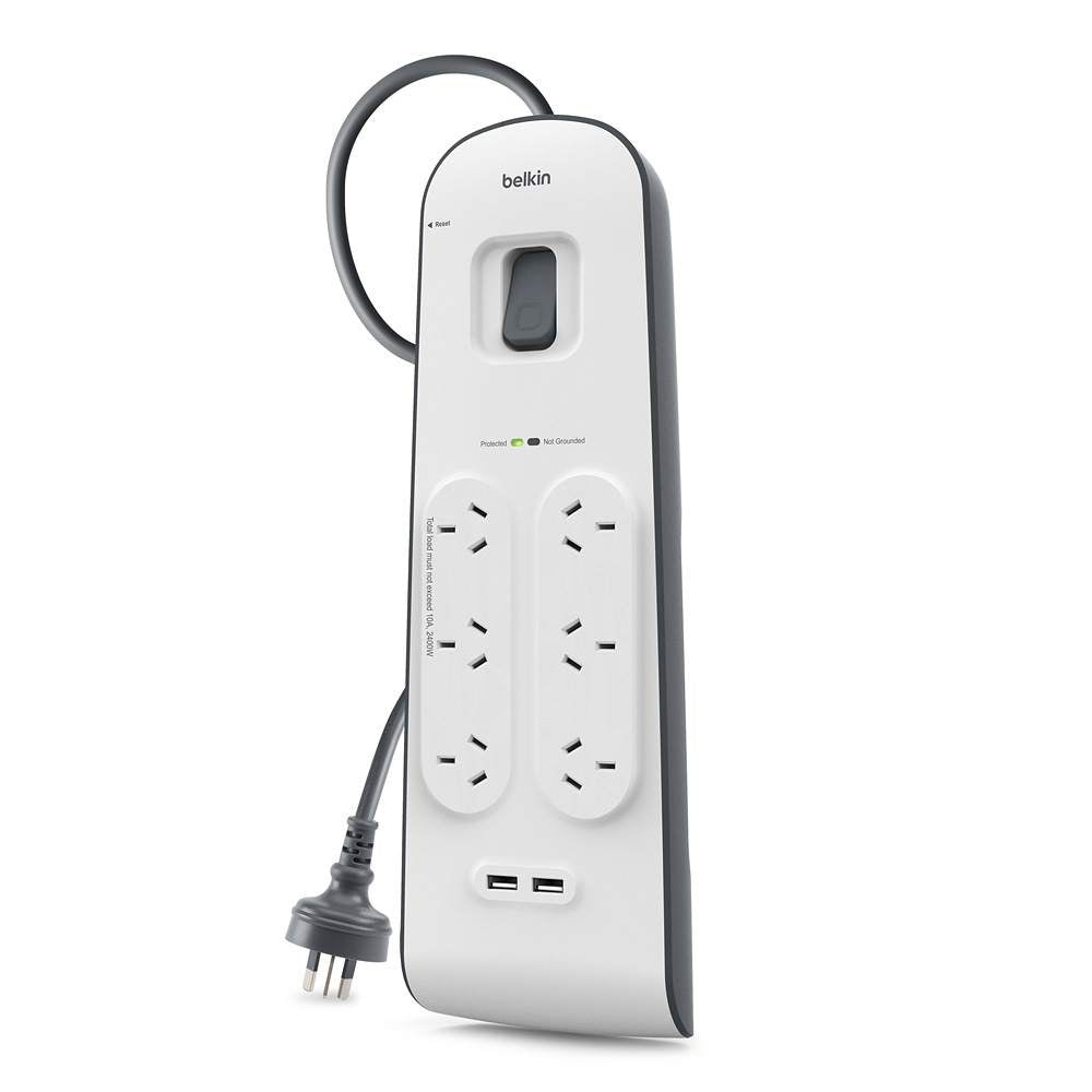 Belkin BSV604 6-Outlet 2-Meter Surge Protection Strip with two 2.4 amp USB charg image 1
