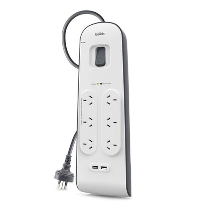 Belkin BSV604 6-Outlet 2-Meter Surge Protection Strip with two 2.4 amp USB charg image 1