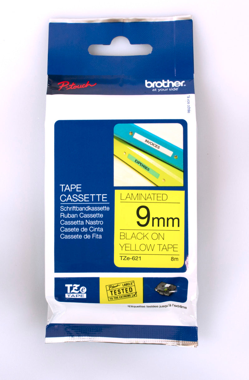 Brother TZE-621 tape 9mm x 8m: black on yellow laminated image 0