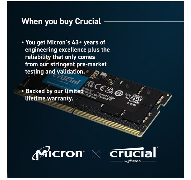 Crucial 48GB (1x48GB) DDR5 SODIMM 5600MHz CL46 Laptop Laptop Memory image 3