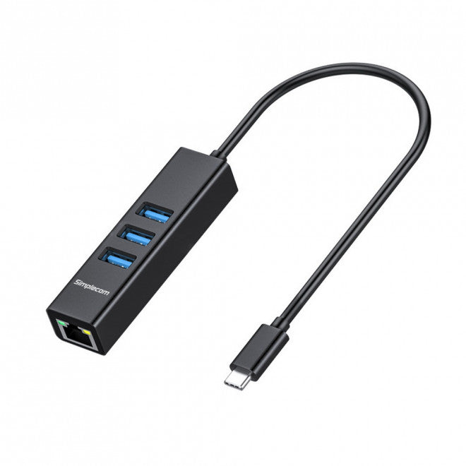 Simplecom CHN421 Black Aluminium USB-C to 3 Port USB HUB with Gigabit Ethernet A image 1
