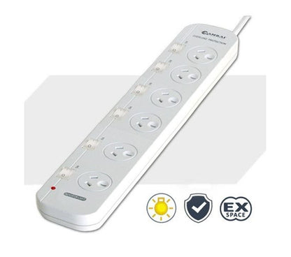 Sansai 6 Way Powerboard 6 Outlet 10A 240V Individually Switched 3 extra spaced s image 0