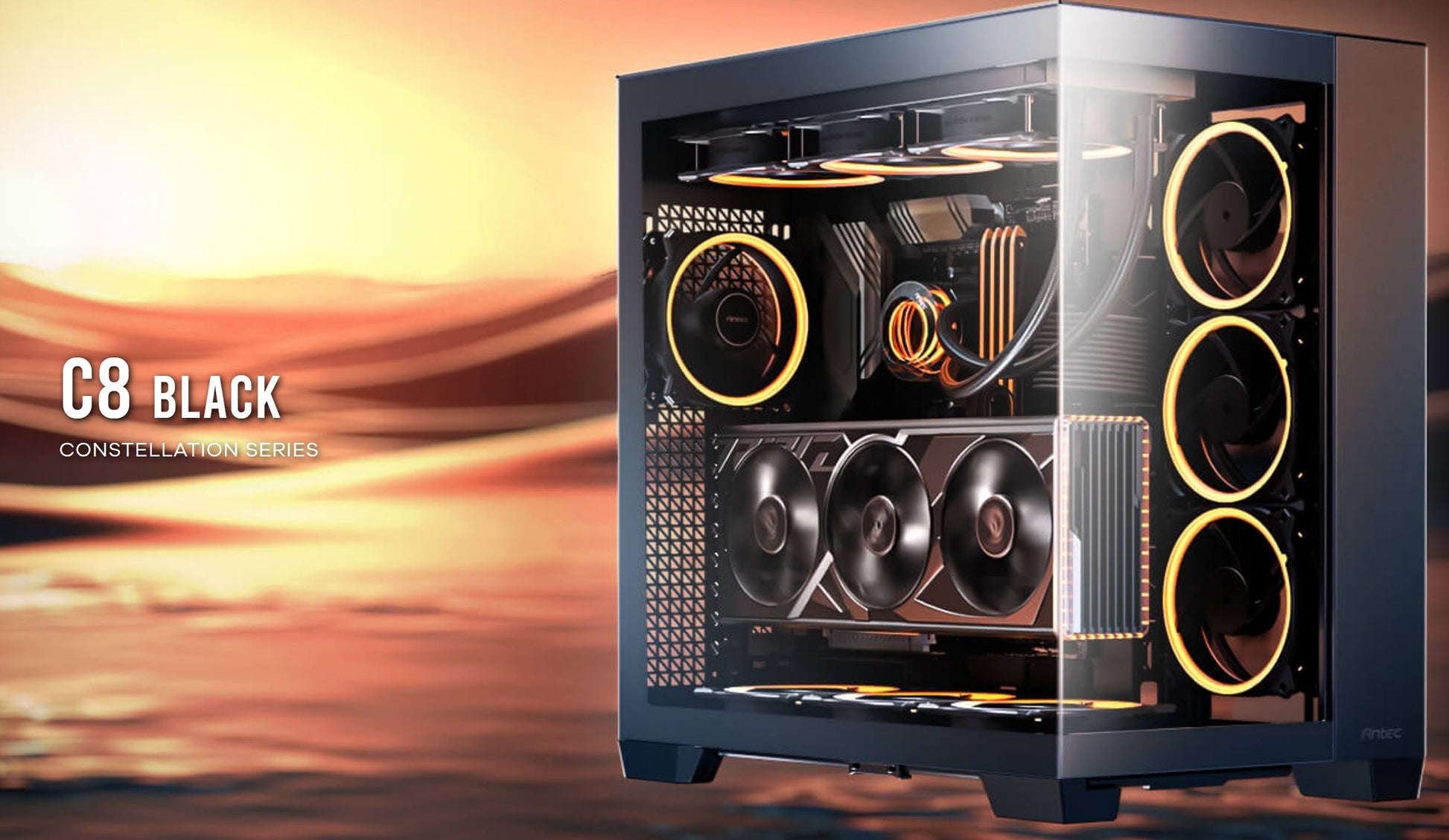 Antec C8 E-ATX, mATX, ITX, Seamless Edge View Front and Side, USB-C, 4mm Tempere image 0