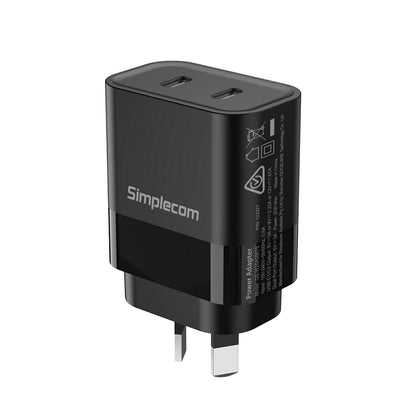 Simplecom CU221 Dual USB-C Fast Wall Charger PD 20W for Phone Tablet image 0