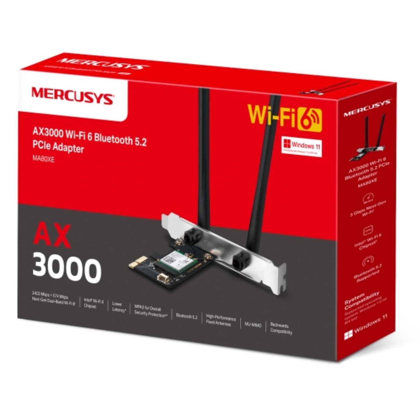 Mercusys MA80XE AX3000 Wi-Fi 6 Bluetooth 5.2 PCIe Adapter, 2402Mbps @5 GHz, 574M image 1