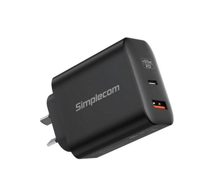 Simplecom CU265 Dual Port PD 65W GaN Fast Wall Charger USB-C + USB-A for Phone L image 0