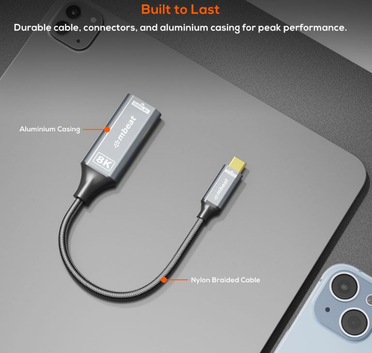 mbeat Tough Link 8K USB-C to DP Adapter - Space Grey USB-C (male) to DisplayPort image 1
